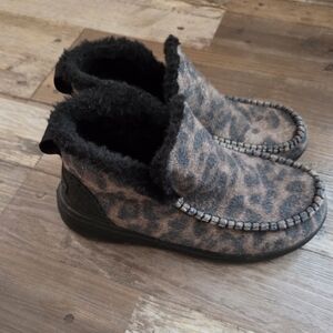 Hey Dude Leopard Print Ankle Boots with Black Trim